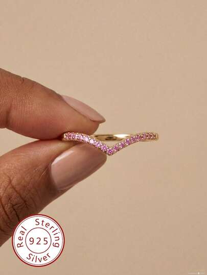 1pc Minimalist V-Shaped Diamond Ring, 925 Sterling Silver Material, Elegant Jewelry Gift For Women, Suitable For Daily Wear