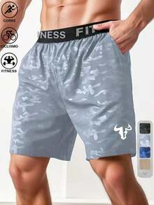 2026 NUEVO Shorts Deportivos para Hombre con Estampado de Cabeza de Toro y Letras, Bolsillos Laterales, Estilo Casual Verano, Ropa Deportiva para Exterior y Gimnasio - Azul marino - Ver 4
