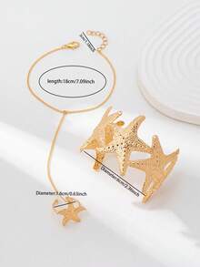 Bộ 2 vòng tay và nhẫn hình sao biển vàng, bộ trang sức sao biển tối giản, phụ kiện đi biển phong cách Bohemian, rất phù hợp với bikini. - Vàng - Xem 4