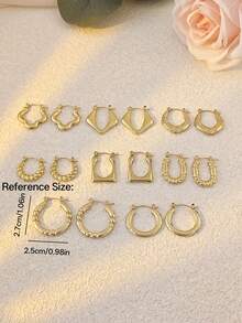 Vintage Stainless Steel Earrings Hoops For Women Hoop Earrings Set For Girls Women Gold Jewelry Earrings Chunky Statement C Shape Hoop Earrings Geometric Thick Stud Earrings Gold Hoops For Teen Girls Beach Bikini Accessories Attractive Clothes, Wedding Dresses Accessories - Versatile JewelryPerfect For Wearing While Swimming, Bathing, Exercising ,Great For Valentines Day, Birthday, Mother Day, And Vacation Surprises. - Gold - View 3