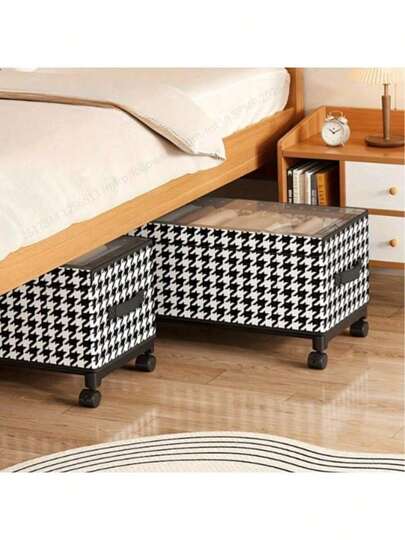 多功能床底储物箱，带轮子，长方形帆布翻盖设计，欧式床边衣物收纳箱（不防水）