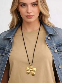 1 件简约银色不对称向日葵形合金吊坠项链。时尚日常项链配有可调节绳项链。适合女孩、女士和女朋友情人节、妈妈、母亲、母亲节、礼物 - 金黃色 - 查看 5