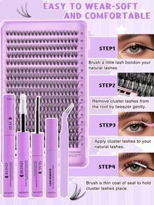 640pcs Cluster False Eyelashes, Thick Curly Lash Extension Kit, D-Curl, 8-16mm Mixed Length, DIY Lash Extension Set, DIY Lower Lash Extension Tutorial, Fluffy Soft Individual Lashes, Create Voluminous Natural Y2K Butterfly Makeup Effect, Easy DIY Lash Glue & Remover, DIY Lash Tweezers (Lower Lashes 10D+20D) For Home Use - màu đen - Xem 7