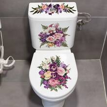 1 pièce Sticker de toilette avec bouquet floral violet et rose pour le printemps et l'été, autocollant de luxe avec orchidée et rose, décoratif et amovible pour le réservoir et le couvercle des toilettes, accessoire de salle de bain élégant - AD36215 - Voir 3