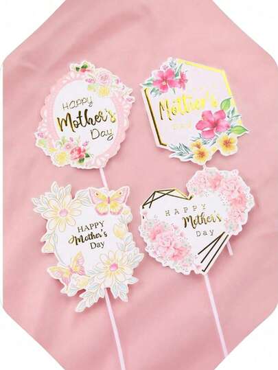1/4/8pcs Mother's Day Baking Cake Decorations & Cards, Suitable For Family Gatherings, Indoor/Outdoor Home Parties, Creative Mother's Day Cake Card Inserts, Assorted Styles Randomly Shipped