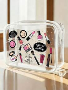 印花PVC化妆包，拉链密封PVC旅行收纳袋，轻便防褪色化妆洗漱包，适合女性和女孩，TSA认证便携式化妆箱，易于擦拭设计，适合送给母亲、老师、朋友、护士，是送给女性的理想礼物，也是上学、度假、旅行的必备洗漱包，防水设计，母亲节礼物之选。 - 彩色 - 查看 2