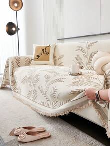 1pc Chenille Tassel Sofa Cover, Anti-Slip, Dust-Proof, Anti-Scratch, Decorative Sofa Protector, Suitable For Living Room, Bedroom, Office, Car, Outdoor, Fits Single/Double/Three/Four-Seater Sofa, L-Shaped Sofa, All Seasons - Khaki - View 6