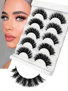 5对3D全贴假睫毛，DD卷翘度，自然蓬松仿貂毛睫毛，打造迷人性感妆容 - 查看 1