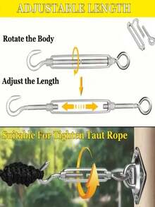 2/6/12pcs Adjustable Tensioning Hooks Set, Suitable For Cables, Wire Ropes, Outdoor Canopies, Sails, Tents, No Electricity Or Battery Required - Color - View 7