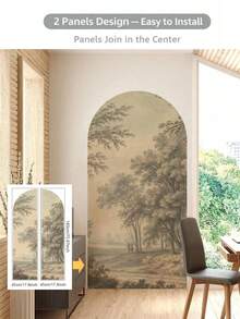 180x90 复古经典风景热带森林鸟景经典森林田园拱形壁画，波西米亚风格室内墙面艺术防水墙画，适用于客厅 - 彩色 - 查看 3