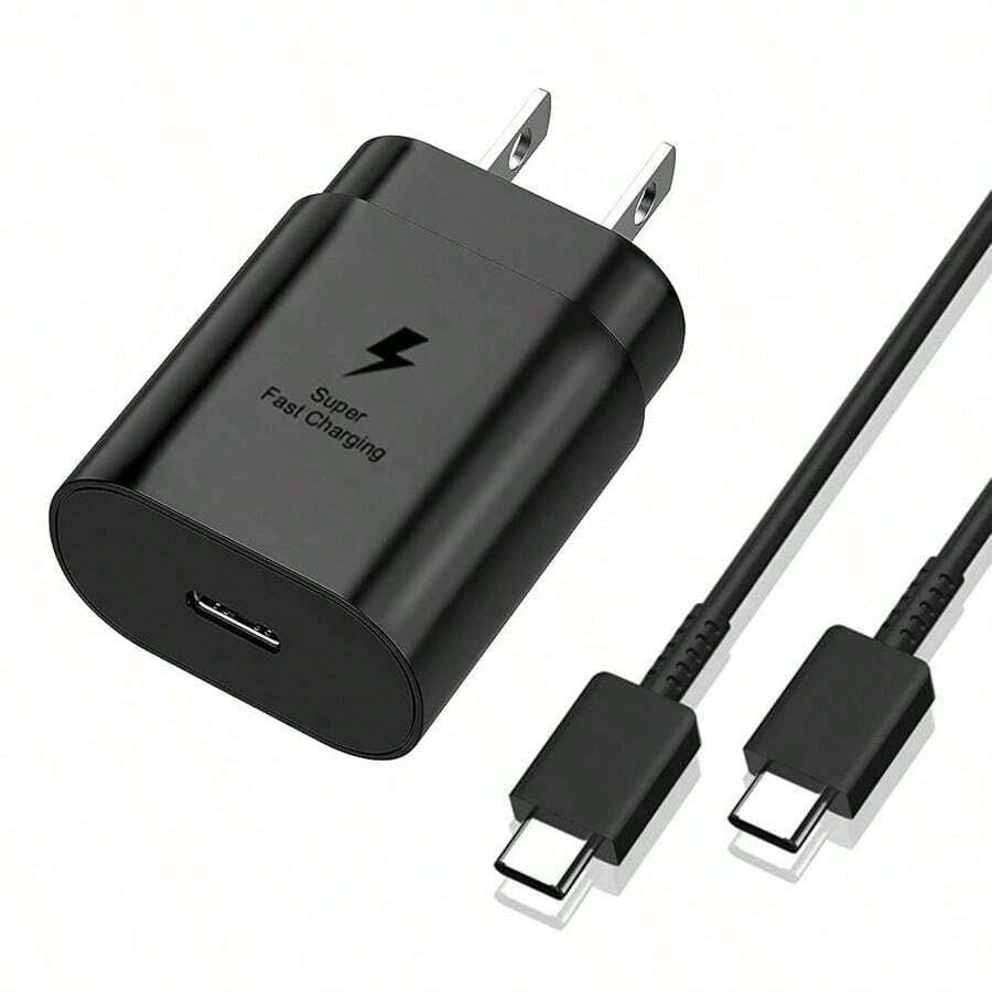 超快充电 Type-C 数据线，兼容 25W USB-C 充电器，适用于 Galaxy S23/S22/S21/S20/Plus/Ultra/FE/Note 20/10/Z Fold/Flip/A17，USB-C PD 25W 超快充电适配器 - 美規A型插(110-127V) - 查看 1