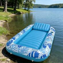 SLOOSH 充气日光浴泳池躺椅，85 英寸 x 57 英寸超大成人泳池漂浮垫，带枕头，四合一日光浴浴缸充气筏，适用于水上充气球池的日光浴床躺椅，特大号金色白色 - 多色 - 查看 11