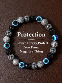 2026新款女士串珠手链，春季时尚饰品，镶嵌黑色、蓝色天然宝石，适合夏季穿搭，寓意能量、灵性、辟邪、幸运符。 - 黑色 - 查看 2