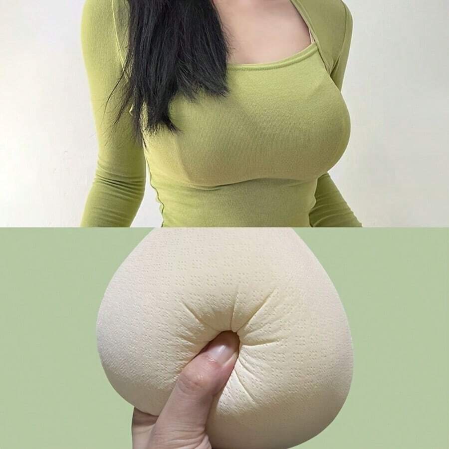 1 对可重复使用的纯色胸垫，隐形可拆卸丰胸垫，女士内衣配件 - 杏色 - 查看 1