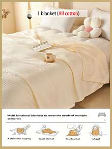 1 chiếc chăn gạc dệt kiểu waffle mềm mại và thoải mái mới - 100% cotton nguyên chất, thân thiện với da, màu trơn, thích hợp cho giường, ghế sofa, gối - Hoàn hảo để thư giãn và ôm ấp. - Khẽ dệt nên những từ ngữ màu mơ trắng tinh khôi. - Xem 7