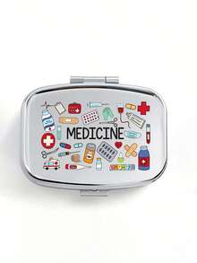 药丸图案药盒，药丸字母图案，便携式药品收纳盒，迷你金属收纳盒，便携式珠宝药盒，个性化创意礼物，领结，护士帽，药瓶图案，适合旅行、户外活动、放入包袋、口袋，可用作婚礼礼物、礼品和接待装饰，独特的装饰旅行收纳盒设计，母亲节礼物，送给朋友的礼物，护士礼物 - 彩色 - 查看 14