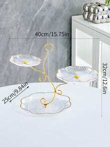 1 Set, Tree Branch Shaped Cake Stand Tray, 3-Tier European Style Fruit Plate Cake Stand, Plastic Snack Tray With Golden Rim For Afternoon Tea, Dessert Display - Multicolor - View 9