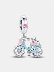 1pc 925 Sterling Silver Fashionable Bicycle Bead, Suitable For Making Bracelets And DIY Women Jewelry - Silver - View 11