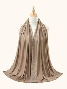 1 chiếc khăn trùm đầu bằng vải jersey dành cho nữ, màu trơn, đính đá lấp lánh, khăn trùm đầu hijab bằng vải jersey, khăn trùm đầu cầu nguyện cho người Hồi giáo, phù hợp cho mọi mùa. - Nhiều màu - Xem 17