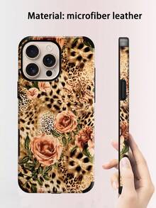 Cheetah,Leopard Print 1pc Rose & Leopard Print Hybrid Phone Case, Animal Element Cheetah Pattern Faux Leather UV Printed Soft Protective Phone Case Compatible With Apple/ Galaxy S24 Ultra, 17 Pro Max/16 Pro Max/12 Pro/13/14 Plus/15 Pro Max/16 Pro Max, 11/13 Pro - Multicolor - View 2