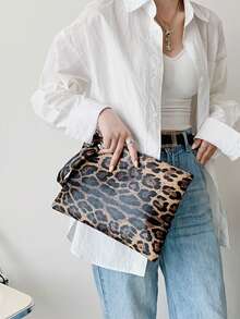 Women's New Leopard Print Envelope Clutch Bag, Street Fashion Casual Handbag - Brown - View 2