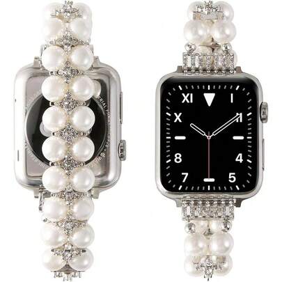 1pc Women's Delicate Pearl Metal Band Compatible With 38/40/41/44/45/49/42/46mm Series 11/SE3/Ultra3/Ultra/SE/SE2/10/9/8/7/6/5/4/3/2