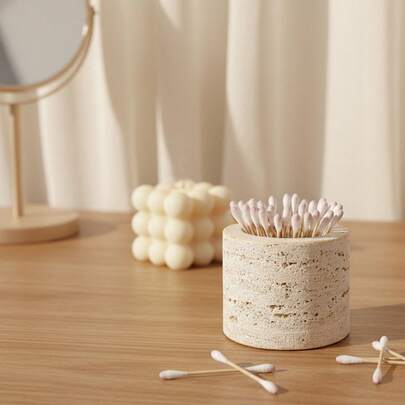 [With Matches Lighter] Luxury Marble Canister - Kitchen Countertop Organizer And Storage Jar For Cotton Balls, Candy, Tea Bags - Aesthetic Home Decor For Bathroom, Living Room Natural Marble Storage Jar, Versatile Vanity Organizer For Cotton Swabs, Cosmetics, Jewelry, Bathroom & Home Decor Container