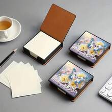 1pc DIY Diamond Art Butterfly Flower Pattern, Asymmetrical Crystal Embedded Painting On Black Faux Leather Self-Adhesive Memo Pad Box With 160 Sheets, Ideal For Home Office And School Supplies, Craft, Cute Stationery, Holiday Gift - View 6