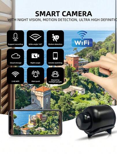 1080P Wide Angle Smart Home Night Vision WIFI Camera, Wireless Surveillance, Remote Network HD Night Vision Mini Camera, Motion Detection, Support TF Card, Suitable For Indoor And Outdoor Home Office