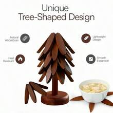 Foldable Heat-Resistant Tree Trivet Set -8 Wooden Trivets & 1 Stand Heat Multipurpose Resistant Foldable Design - Kitchenware Tableware Coasters Durable High-Quality Solid Wood Ideal For Hot Dishes, Pots, Bowls, Teapots Kitchen Decorative Placemat - 5 Trivets +1 Stand - View 8