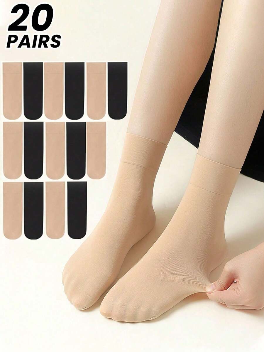 1/5/10/20双装女士薄袜，夏季隐形水晶丝袜，防勾丝，耐穿，防滑，无缝，裸色透明，适合秋季穿着 - 彩色 - 查看 1