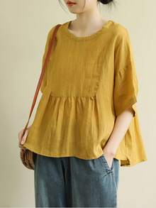 Women Tops - 土黃色 - 查看 3