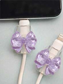 Transparent Bow-Knot Universal Lightning (5-14) Type-C Cable Protector - Durable, Resistant To Breakage, Fashionable Phone Accessory Design - Plastic Cable Protector With Cute Bow-Knot Decoration, Charging Cable Protector - Multicolor - View 8