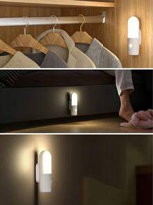 Lampe à détecteur de mouvement LED 3-en-1, avec fonction de détecteur de mouvement, lampe murale LED, lampe de chevet, lampe d'armoire, lampe de poche murale, veilleuse LED portable, avec câble de charge USB, 3 options de couleur, gradable, convient pour escaliers, couloir, chambre, salle de bain, cuisine, pièce, salle de bain, porche, table de chevet, bureau, armoire - Multicolore - Voir 9