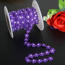 1pc 1.5cm/0.59in Width Elegant Double Line Plastic Plum Blossom Beaded Chain Trim With Rhinestones Garland For Sewing Bridal Dress Decor Weddings Party Home Decor, DIY Creative Decorations, Jewelry Making Kits, Gift Wrap Decoration (91cm/35.8in Per Pack) - Chain - View 6