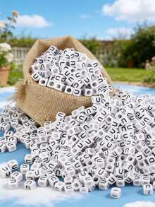 100/1000 件/包白色背景黑色字母珠，6 毫米亚克力方形英文字母珠，DIY 珠宝制作用品，装饰配件 | 溢出珠子 | 用于珠宝制作的耐用珠子材料 - 白色 - 查看 16