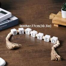 58cm (22.8in) HOME Wooden Bead Tassel Garland, Square Letter Wooden Beads Home Decor, Vintage Tassel Wooden Bead Decoration For Tray, Coffee Table, Christmas, Valentine's Day, New Year, Housewarming Gift - 1 String - View 7