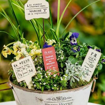 Etiquetas de plantas de jardinería de hierro vintage, accesorios de decoración de macetas rústicas con estilo floral, artículos para el hogar de estilo japonés