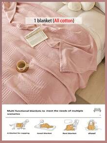1pc Soft & Comfortable New Waffle Gauze Blanket, Skin-Friendly, Solid Color, Suitable For Bed, Sofa, Pillow - Perfect For Relaxation And Snuggling - Quietly Weaving Words On Bean Yarn - View 9