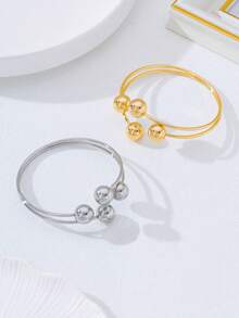 1pc Fashionable Minimalist Round Bead Open Cuff Bracelet, Elegant Metal Ball Line Design, Suitable For Women's Daily, Party, Outing Wear - Beaded Bracelet - View 6