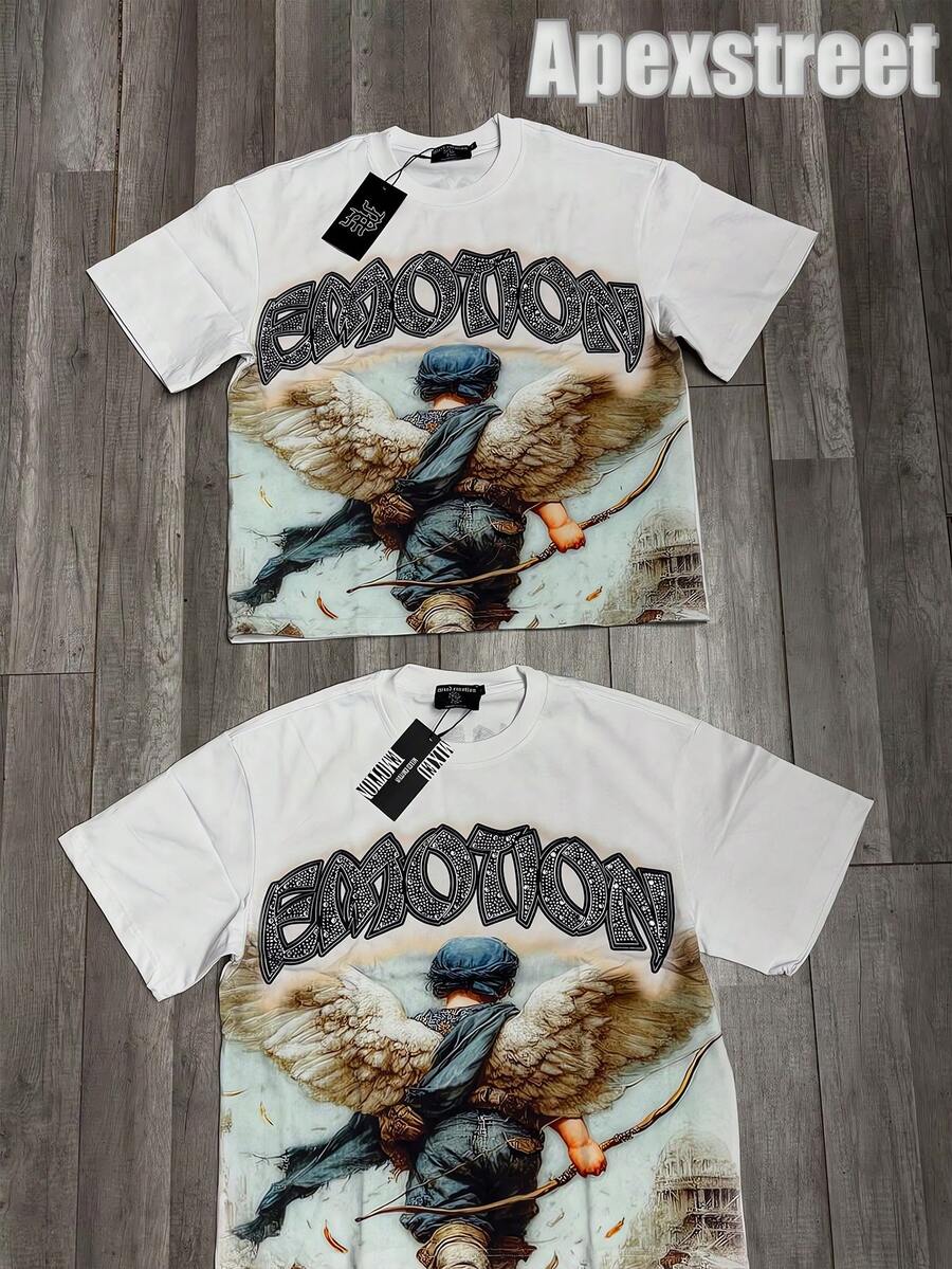 Mixed Emotion Tee,100% Cotton Printed T-Shirt,Stylish Design, Men's Graphic T-Shirt, Minimalist Design, Vintage Casual Style, Hip-Hop Style. Suitable For Outdoor Leisure Activities, Family Gatherings, And Dinners With Friends. - 白色 - 查看 1