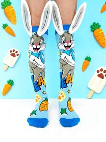 1 par de calcetines sobre la rodilla para niños, calcetines infantiles, calcetines locos, calcetines divertidos, con diseño de conejo lindo y decoración de orejas 3D. Adecuado para todas las estaciones, regalo perfecto para el Día Loco, fiestas infantiles, San Valentín, Pascua, vacaciones, actividades al aire libre y uso diario. - Celeste - Ver 10