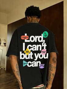 FRACTYR Men's Summer Fashion Minimalist Street English Slogan Graphic Print Round Neck Short Sleeve T-Shirt | Basic Style Street Casual Tee, Boyfriend/Husband Gift - Black - View 1