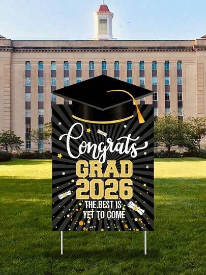 1pc Graduation Yard Signs, Graduation Yard Sign Decoration 2026,PS Material, Outdoor Lawn Sign 2026 Graduation Yard Sign With Ground Stick, Black Congratulations 2026 Graduation Yard Sign, Outdoor Graduation Party Supplies, Graduation Decoration Supplies, 15*10in, Mother's Day,