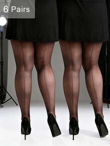 1pc Women's Black Vertical Striped Skinny Fit Ultra-Thin Pantyhose - Black - View 14