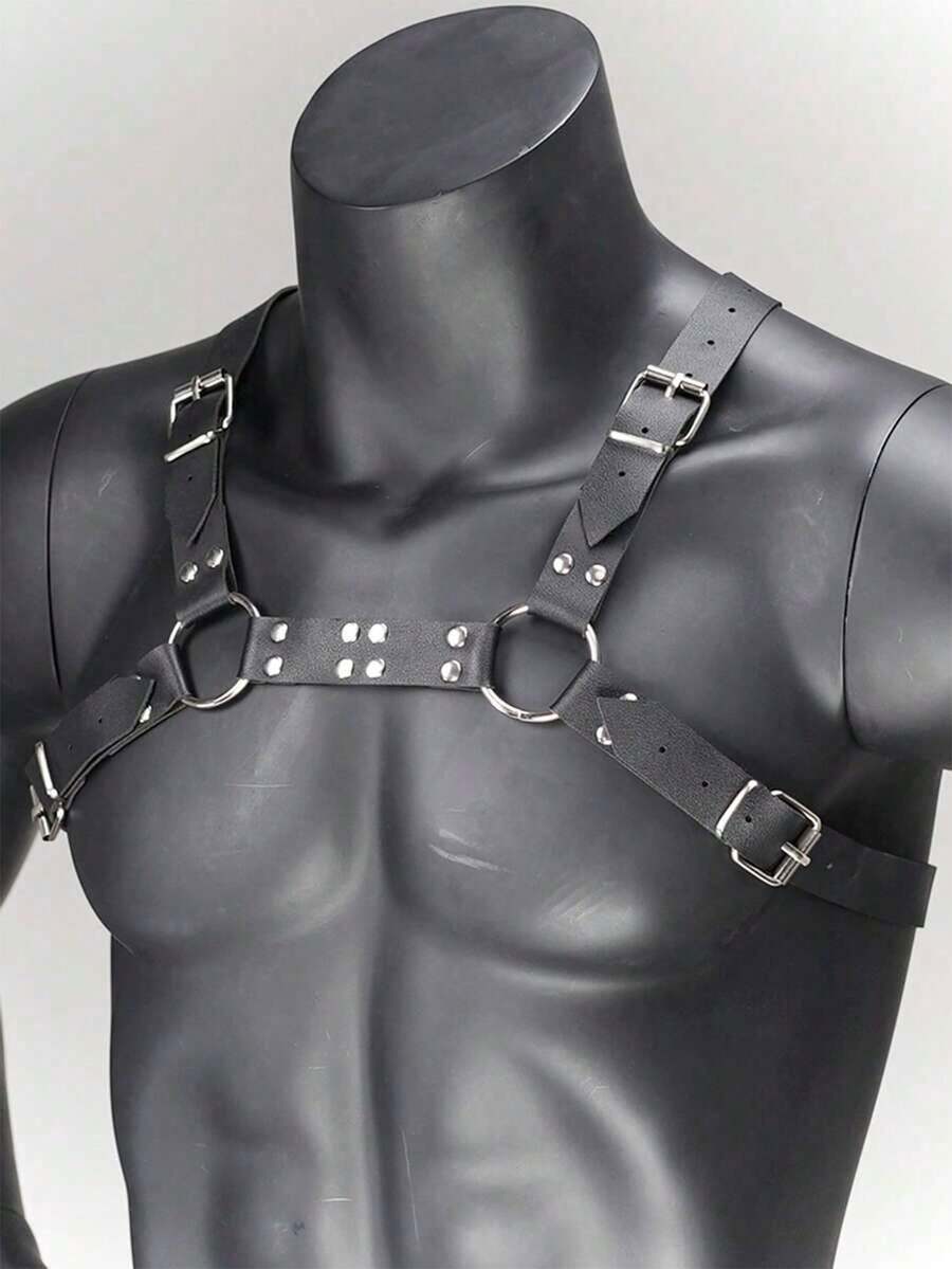 1pc Men's Chest Strap Gothic Men's Strap Adjustable Shoulder Belt,Suitable For Party Role Playing Bulldog Men's Chest Strap - Black - View 1