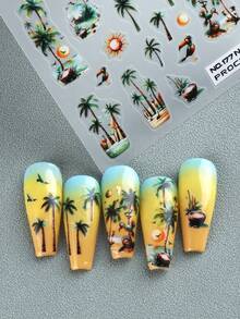 2pcs/Set Summer Island Palm Tree, Starfish, Seagull Nail Stickers, DIY Nail Art Decor Sliders, Nail Art Accessories & Tools, Beautiful Gift For Girls - 彩色 - 查看 7