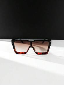1pc Women's Oversized Tortoiseshell Retro Square Fashion Glasses With Personality Studs Y2K Fashion Eyewear, Suitable For Daily Wear, Travel And Vacation - 棕色 - 查看 3