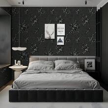 1 Rolle Vintage schwarzes Blumenmuster abnehmbares Vinyl Tapete, geeignet für Zimmer, Badezimmer, Bar, Schlafzimmer, TV Hintergrund, Schrank, Schublade, Tischplattendekoration, DIY Tapete, 45cm*1000/500/300/100cm - Schwarz - Übersicht 2