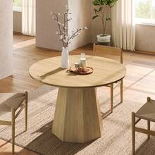 Round Dining Table, 120 X 120 Cm, Ideal For 4 To 6 People, Classic Design, Minimalist Scandinavian Style, Oak Finish - Black - View 2